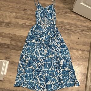 SHEIN Blue Leaf-Print Spaghetti Strap Sundress
